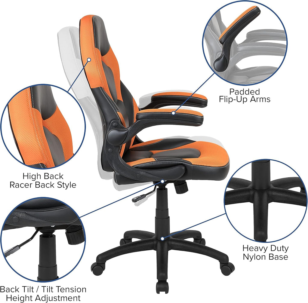 Flash Furniture Black Gaming Desk and Orange/Black Racing Chair Set with Cup Holder, Headphone Hook, and Monitor/Smartphone Stand