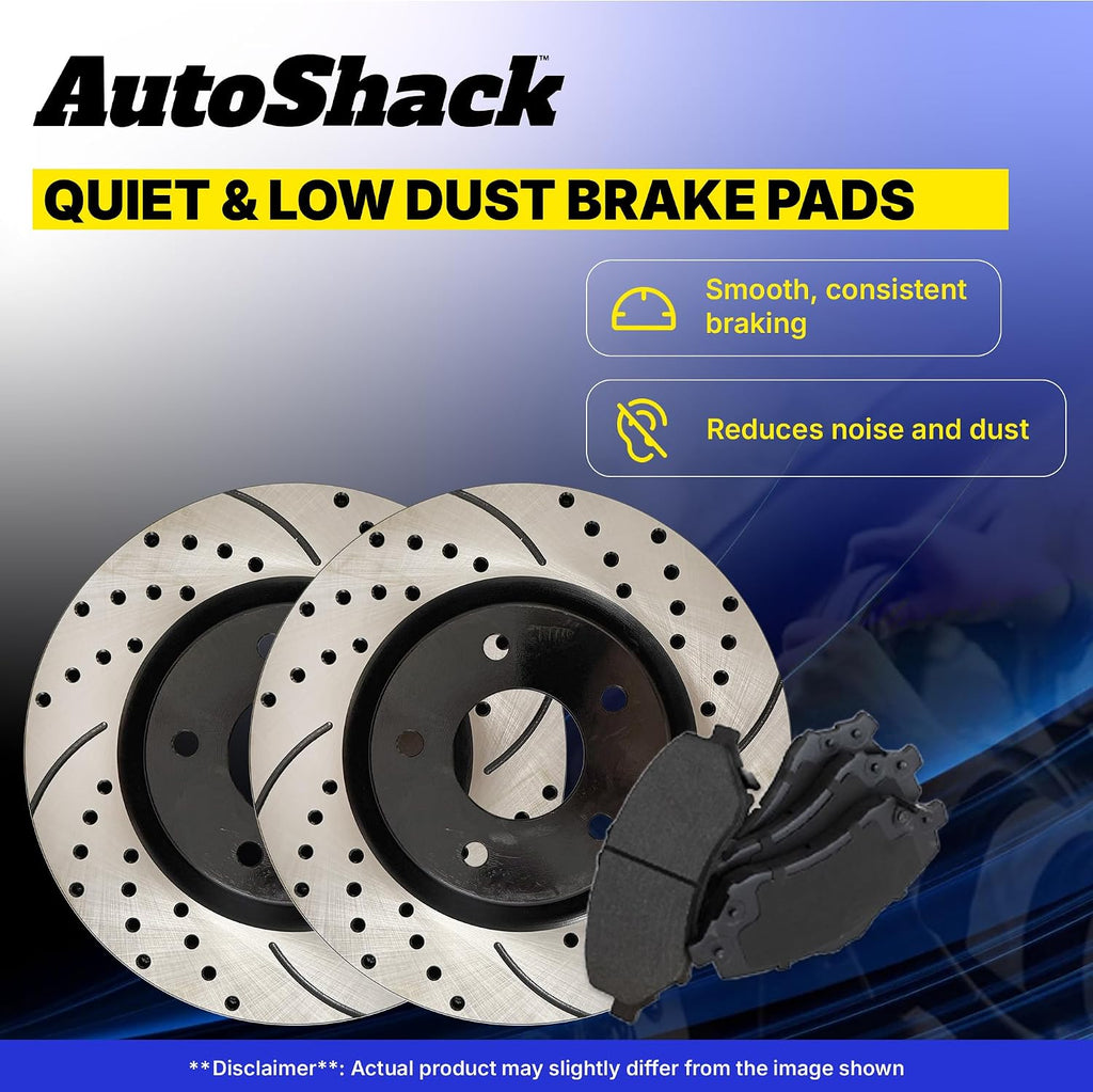 AutoShack Front & Rear Brake Rotors & Ceramic Pads for Ford & Lincoln, F-150 2004-2008 Mark LT 2006-2008, 4WD AWD RWD V6 4.2L V8 4.6L 5.4L - E-Coated Drilled & Slotted - ShadowGuard
