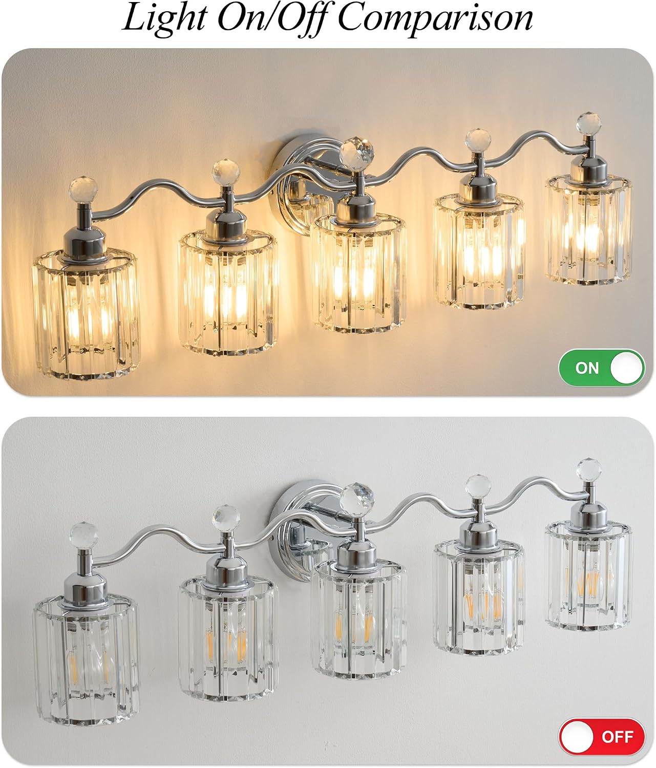 Bathroom Vanity Light, Modern Crystal Bathroom Ligth Fixture, Chrome 5 Light Vanity Lights, Light Fixtures Above Mirror, Wall Lamp for Mirror Living Room Cabinet Bedroom Porch
