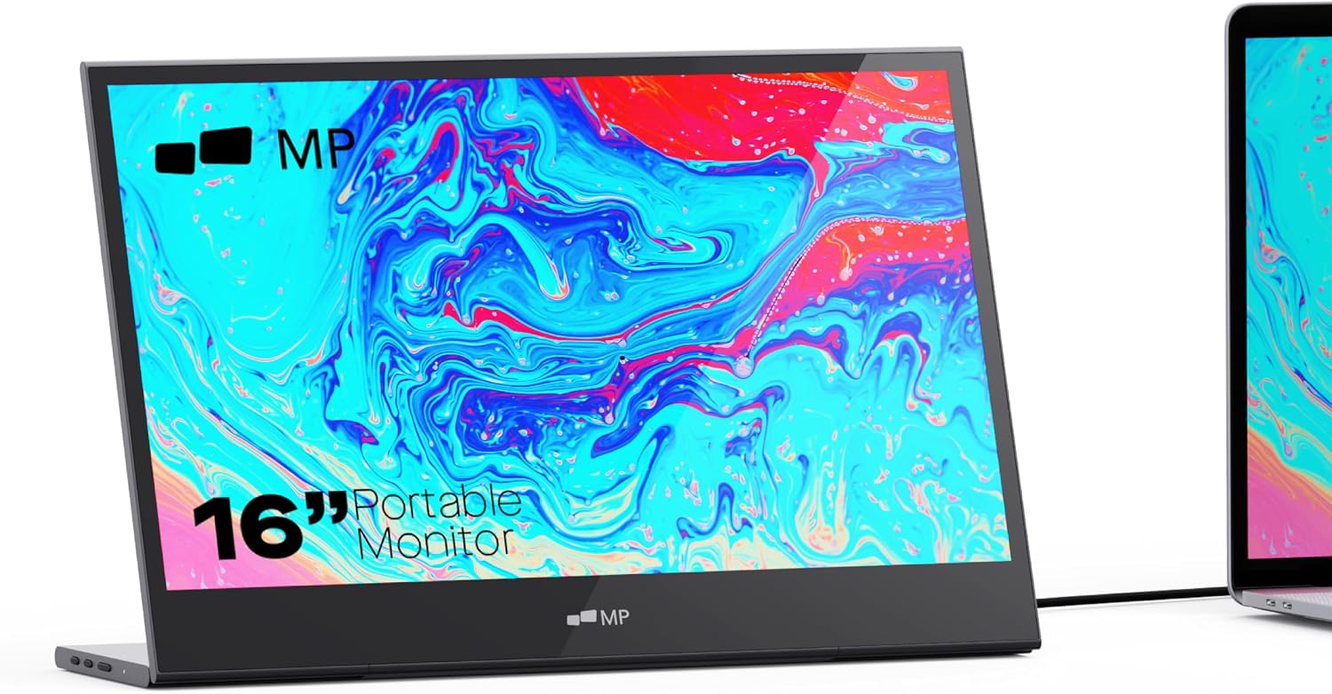 MP Mobile Pixels Glance Laptop Portable Monitor, 16 Inch 1080P FHD Display USB-C/HDMI Portable Monitors, Travel Monitor with Dual Speakers for macOS/Windows/DeX