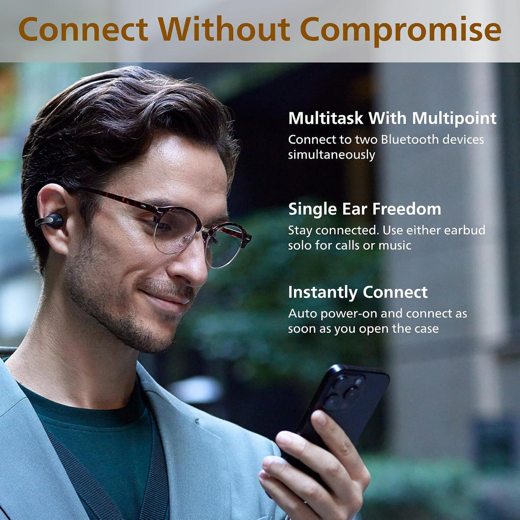 JVC Nearphones Open Ear True Wireless Headphones - Open Ear Earbuds - Bluetooth 5.3-24H Playback - IPX4 Water Resistant - Built-in Mic - Awareness & Comfort - Ear Clip Earbuds - HANP1T