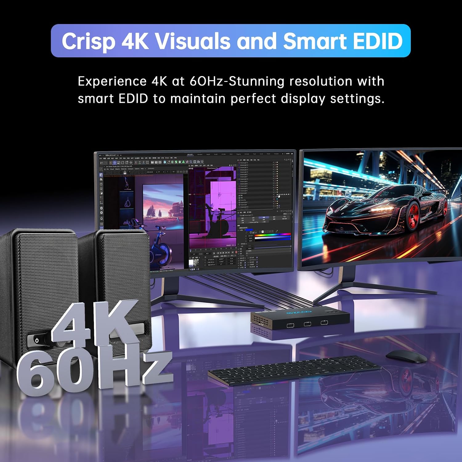 4K@60Hz HDMI 2.0 Dual Monitor KVM Switch 2x1 for 2PC Share 2 Displays and 4 USB 3.0 Ports SPDIF L/R Audio,Copy/Extended Mod compatibile with Windows, Unix and Mac OS X