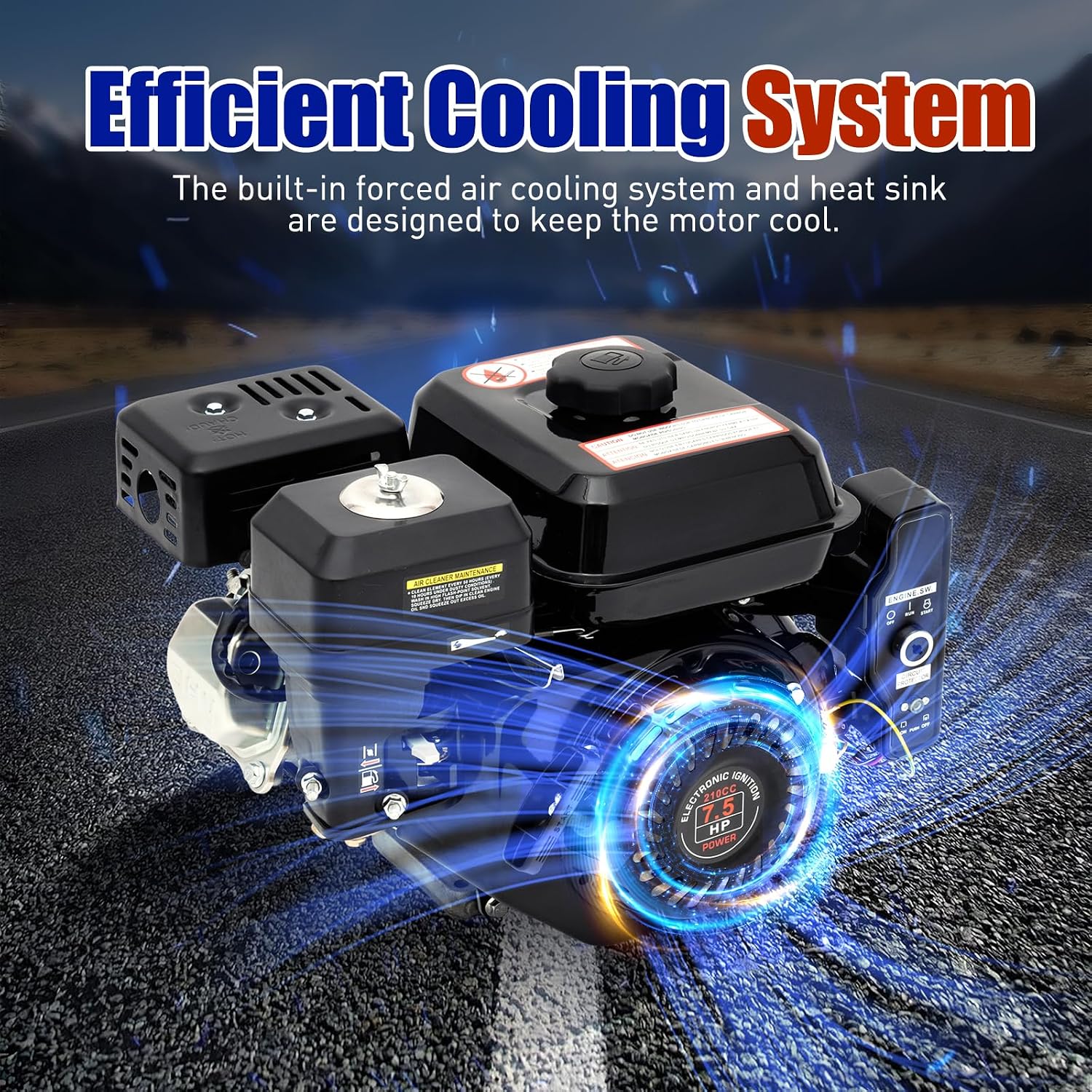Gas Engine, 212CC 7.5HP Gas Engine Electric Start - Side Shaft Motor Gasoline Engine 3600RPM