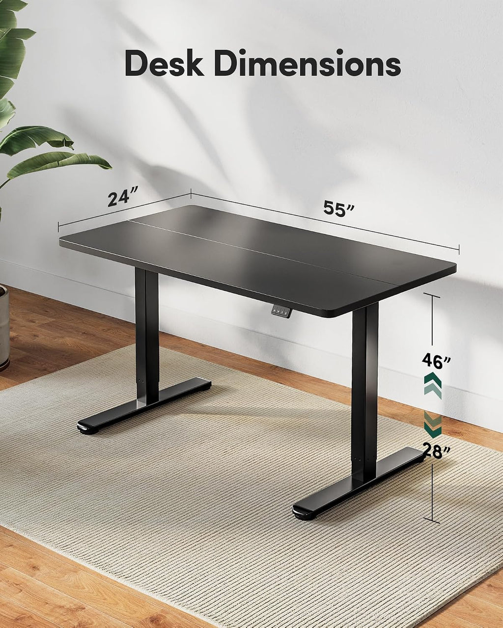 FEZIBO Electric Standing Desk Height Adjustable, 55 x 24 Inches Sit Stand up Desk, Home Office Computer Desk Rising Memory Presets (Black)