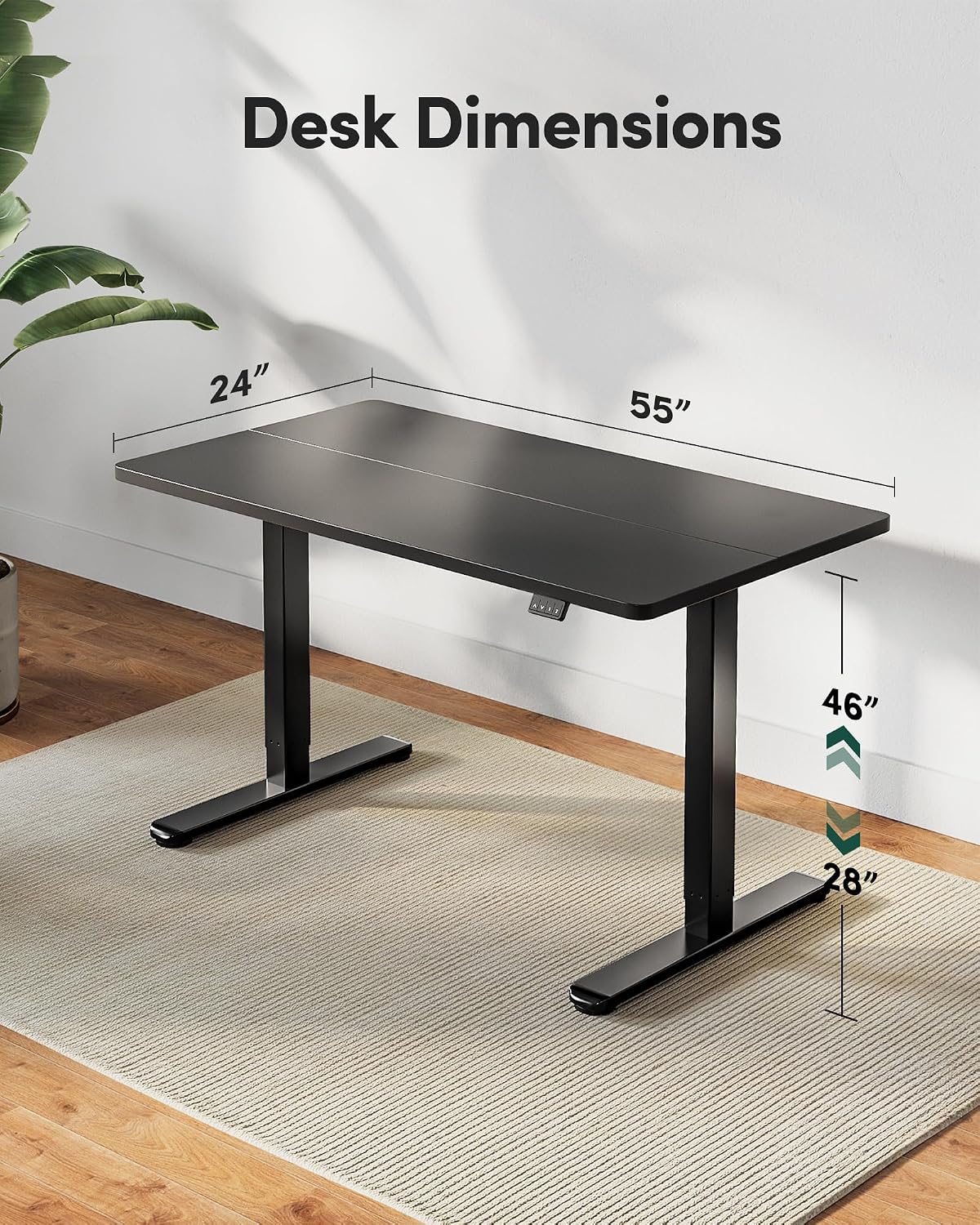 FEZIBO Electric Standing Desk Height Adjustable, 55 x 24 Inches Sit Stand up Desk, Home Office Computer Desk Rising Memory Presets (Black)