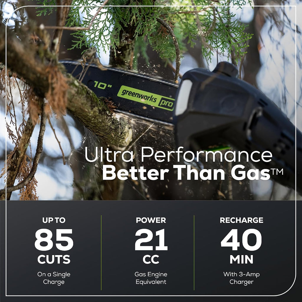 Greenworks 60V 10' Brushless Cordless Pole Saw, 14.5 Ft. Reach, 2.0Ah Battery & Charger