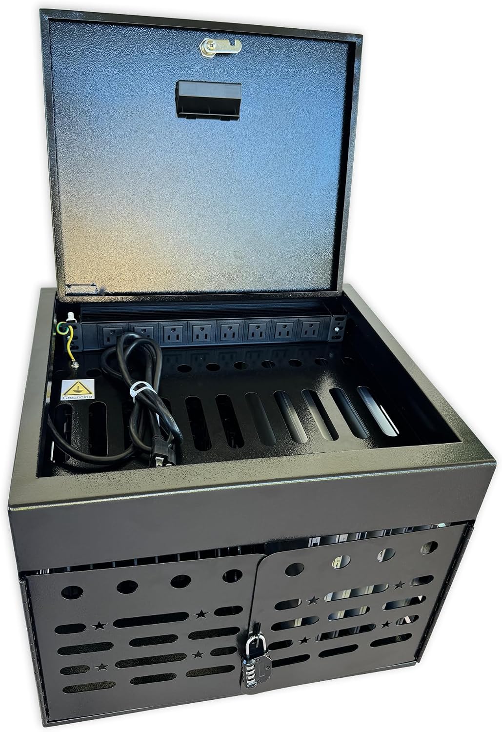 16-Device Laptop & Tablet Charging Cabinet with Combination Lock, Lockable Metal Charging Station for Chromebooks, iPads & Devices Up to 15.6', Classroom & Office Storage Organizer