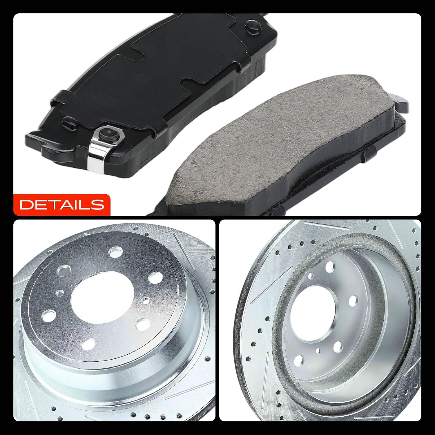 A-Premium 13.58 inch(345 mm) Rear Drilled and Slotted Disc Brake Rotors + Ceramic Pads Kit Compatible with Select Chevy, Cadillac and GMC Models - Escalade, Silverado 1500, Suburban 1500, Sierra 1500