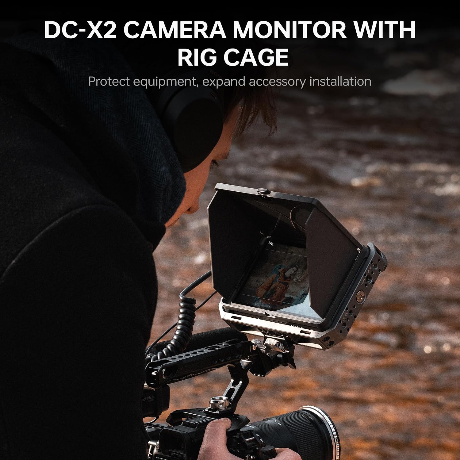 VILTROX DC-X2 6 Inch Touchscreen Camera Field Monitor with Rig Cage, Professional Photographic Monitor 4K HDMI 1.4, 2000 nits, Camera Monitor with Battery, Sunshade Hood, USB A 3D Lut