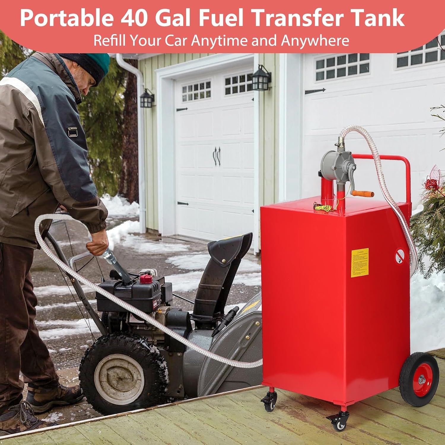 Gas Can 40 Gallon, Portable Fuel Tank with Manual Transfer Pump on, Diesel Fuel Can for Gasoline and Diesel, Compatible with Cars, Lawn Mowers, ATVs, Boats, More