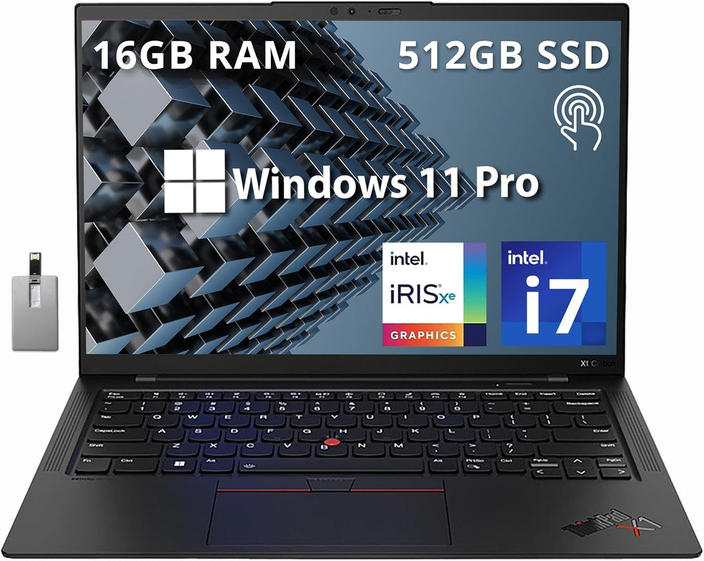 Lenovo Thinkpad X1 Carbon Gen 10 14.0' WUXGA Touchscreen Business Laptop, Intel Core i7-1260P, 16GB RAM, 512GB SSD, Intel Iris Xe Graphics, Win 11 Pro, Black, 32GB Hotface USB Card