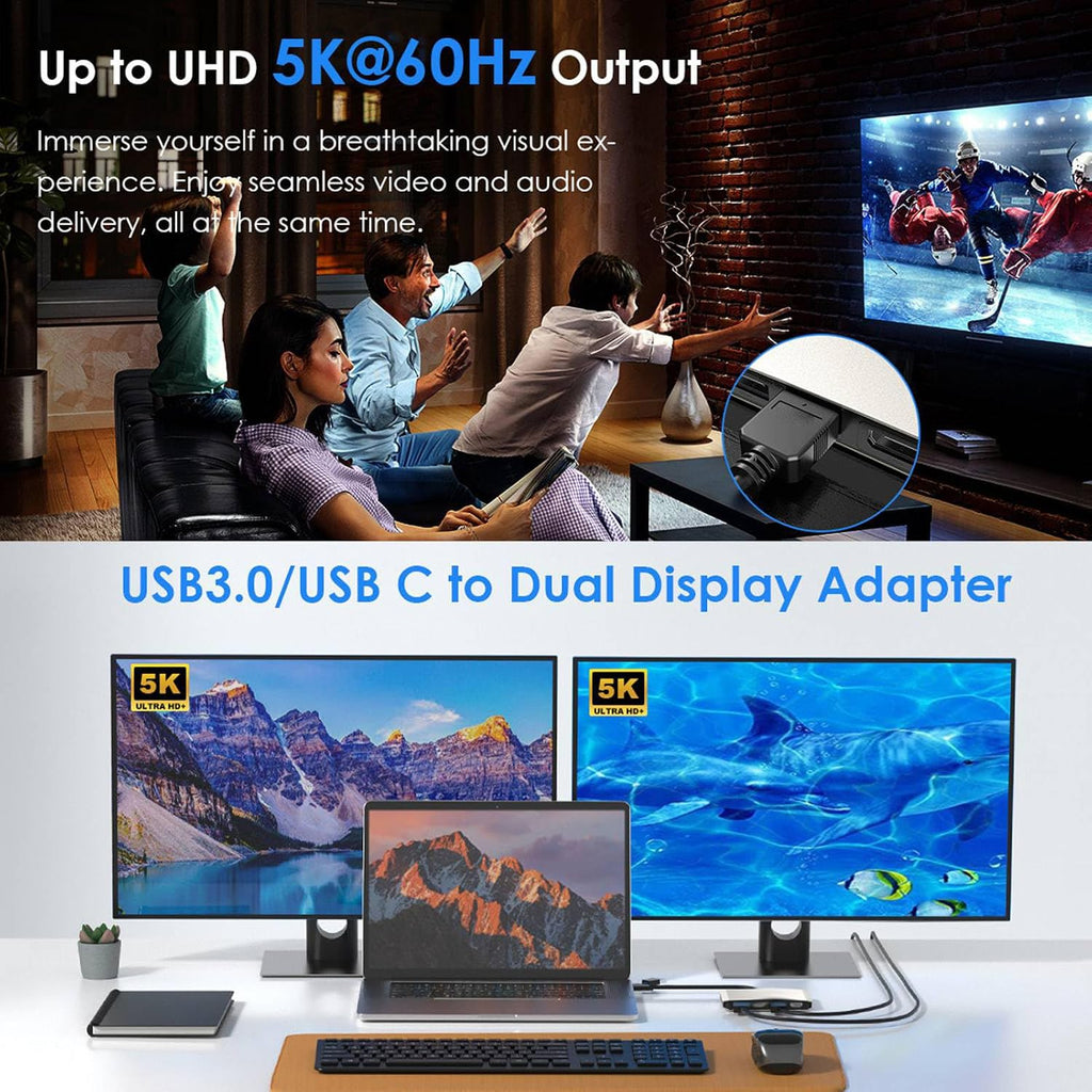 GOWENIC USB C USB 3.0 to Dual 4K DisplayPort HD Adapter 4K 60Hz DisplayPort Splitter, Monitor Splitter Extended Display for Dual Monitor, to Converter