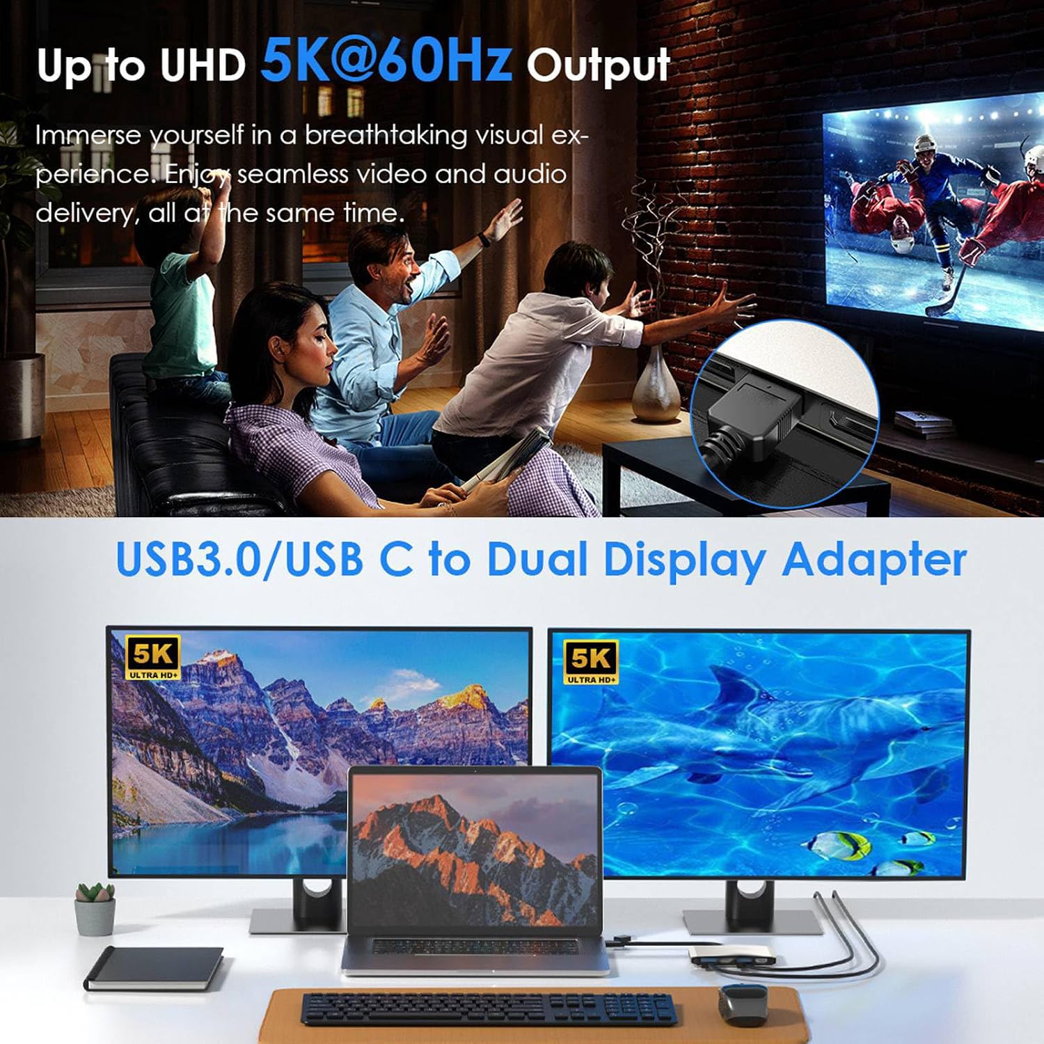 GOWENIC USB C USB 3.0 to Dual 4K DisplayPort HD Adapter 4K 60Hz DisplayPort Splitter, Monitor Splitter Extended Display for Dual Monitor, to Converter