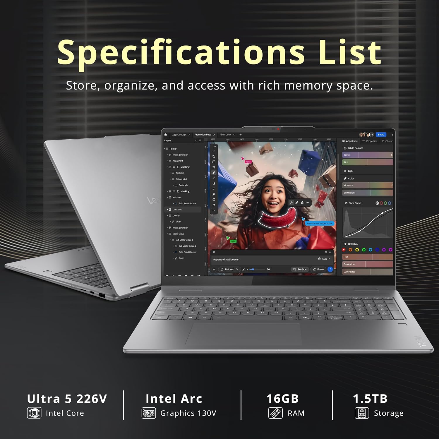 Lenovo Yoga 7i 2-in-1 16' 2K Touchscreen Laptop, Intel Core Ultra 5 226V, 16GB LPDDR5X, 1.5TB(1TB SSD+512GB Docking Station), Intel Arc Graphics, Backlit Keyboard, Fingerprint, Wi-Fi 7, Win 11, Gray