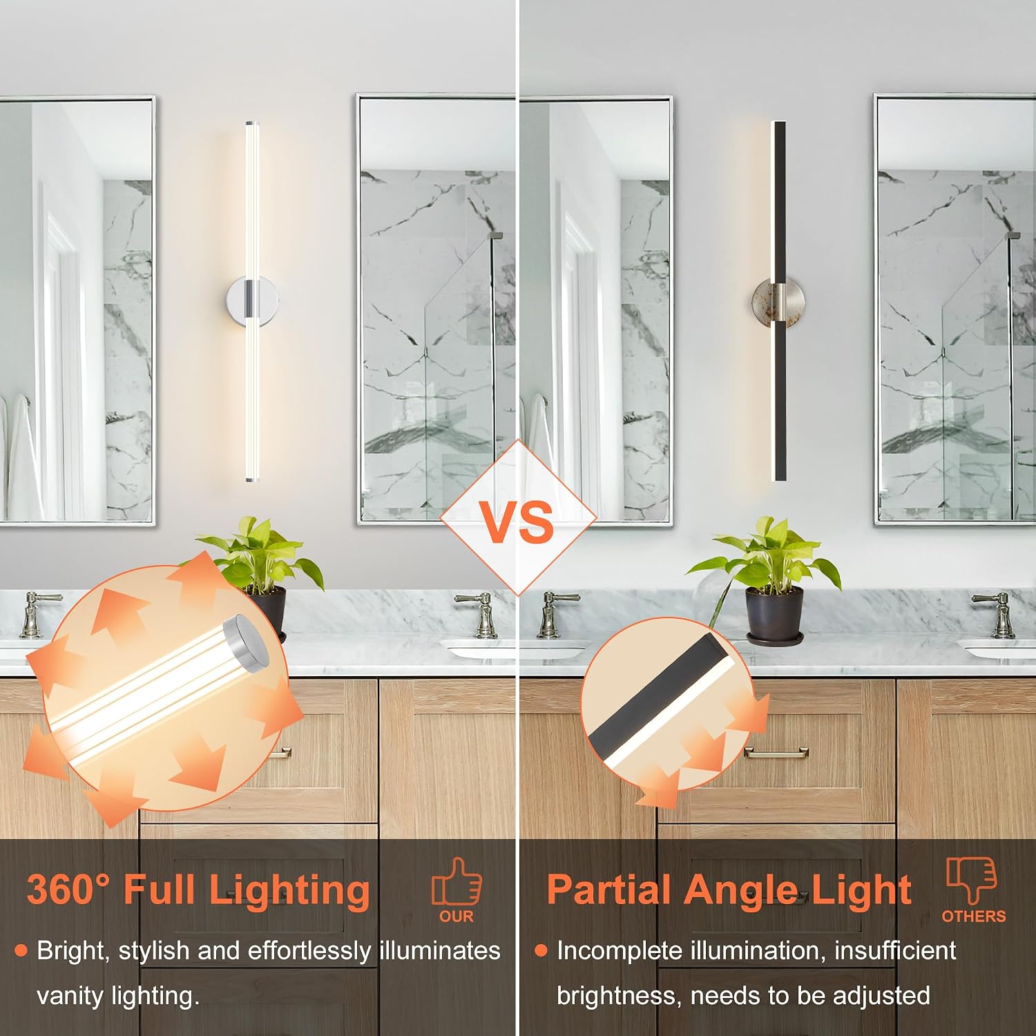 Bathroom Wall Sconces Set of 2 Hardwired Dimmable 5CCT LED Bathroom Light Fixtures Over Mirror 360° Full Lighting 31' Long Vanity Light Bar Modern Chrome Wall Sconce for Bedroom Living Room