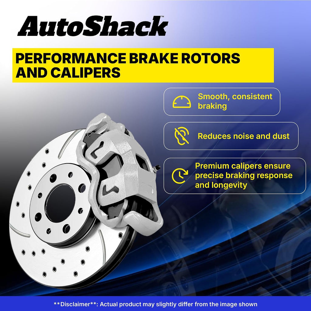 AutoShack Front & Rear Brake Rotors & Calipers for Honda, Civic 2006-2011, FWD L4 1.8L - Silver Zinc Coated Drilled & Slotted - SilverShield Pro