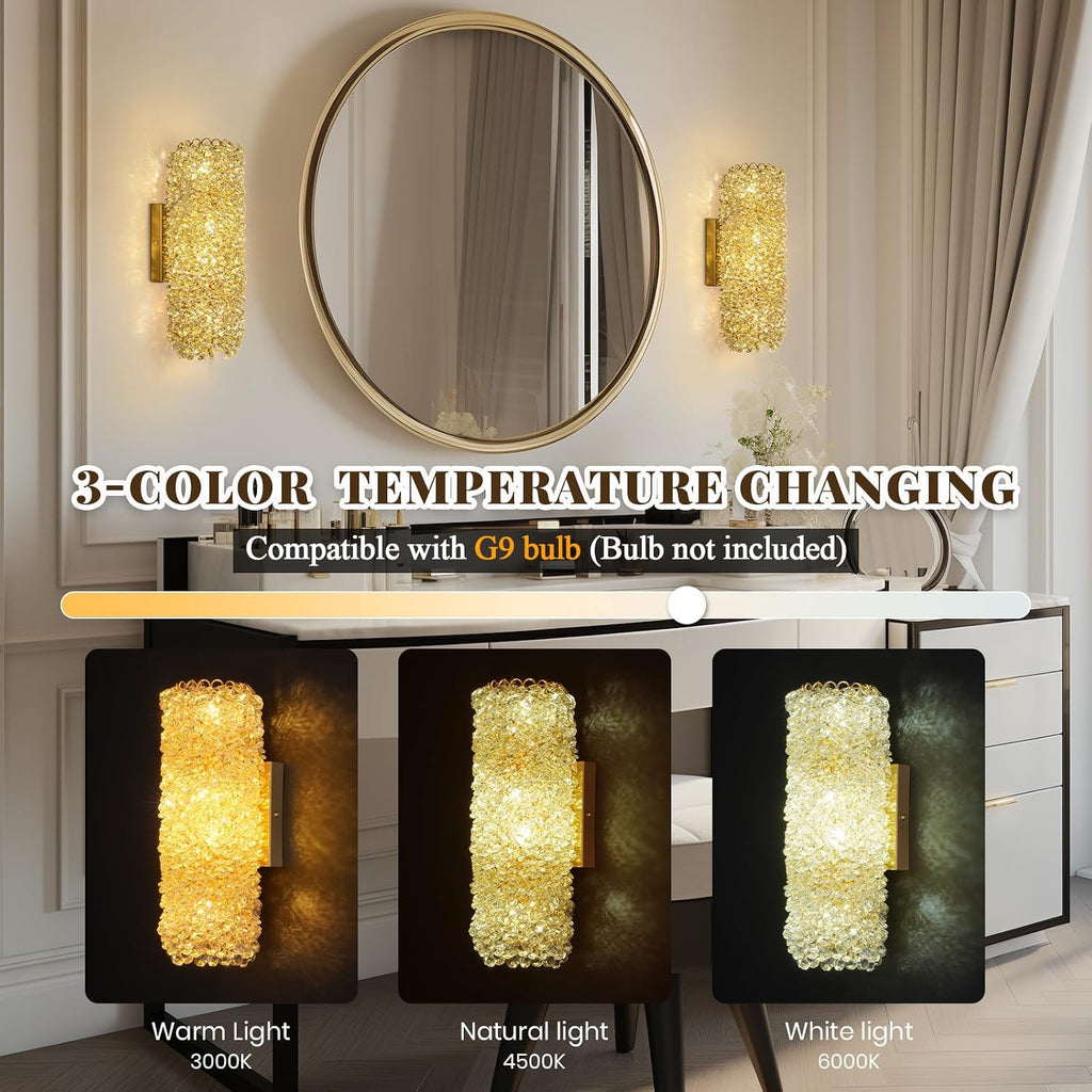 Modern Sconces, Beaded Crystal sconse Light Fixtures,Indoor Gold Wall Lamp,Crystal Vanity Wall Mount Lamp,Elegant Wall Lighting for Living Room Bedroom Bathroom Hallway Stairway Bedside