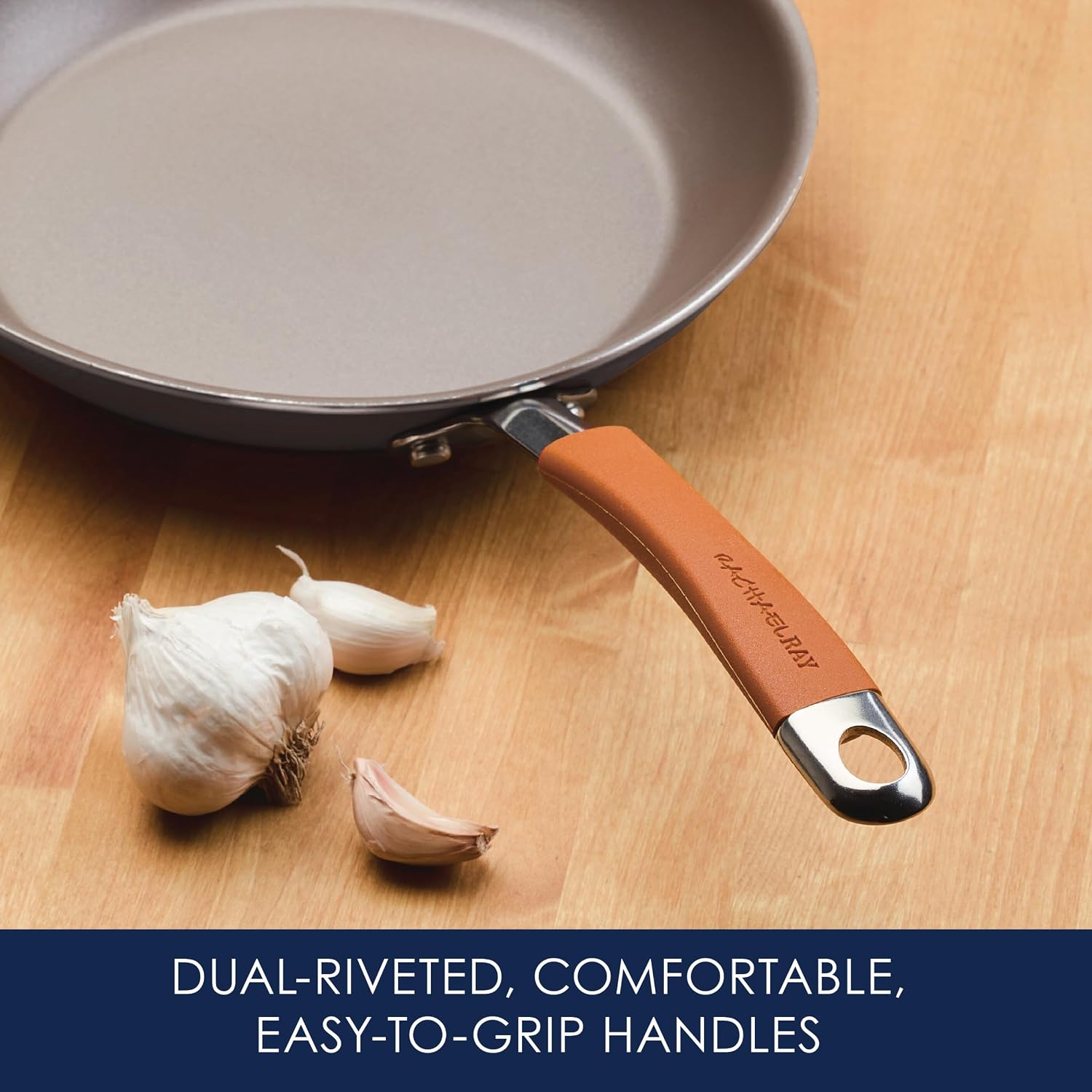 Rachael Ray Cucina Dishwasher-Safe Hard-Anodized Pots and Pans Set Non Stick Cookware, 12 Piece, Gray with Orange Handles