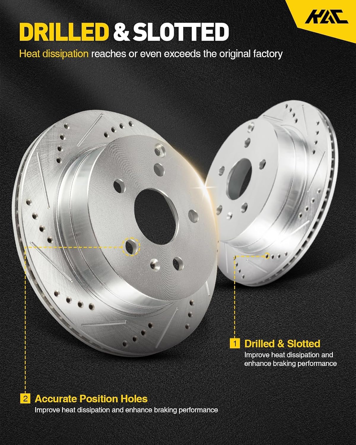 KAC Rear Brake Rotors and Ceramic Brake Pads Set for Terrain Equinox 2010-2017 Drilled and Slotted Disc Brake Rotor Replace 55178+D1275
