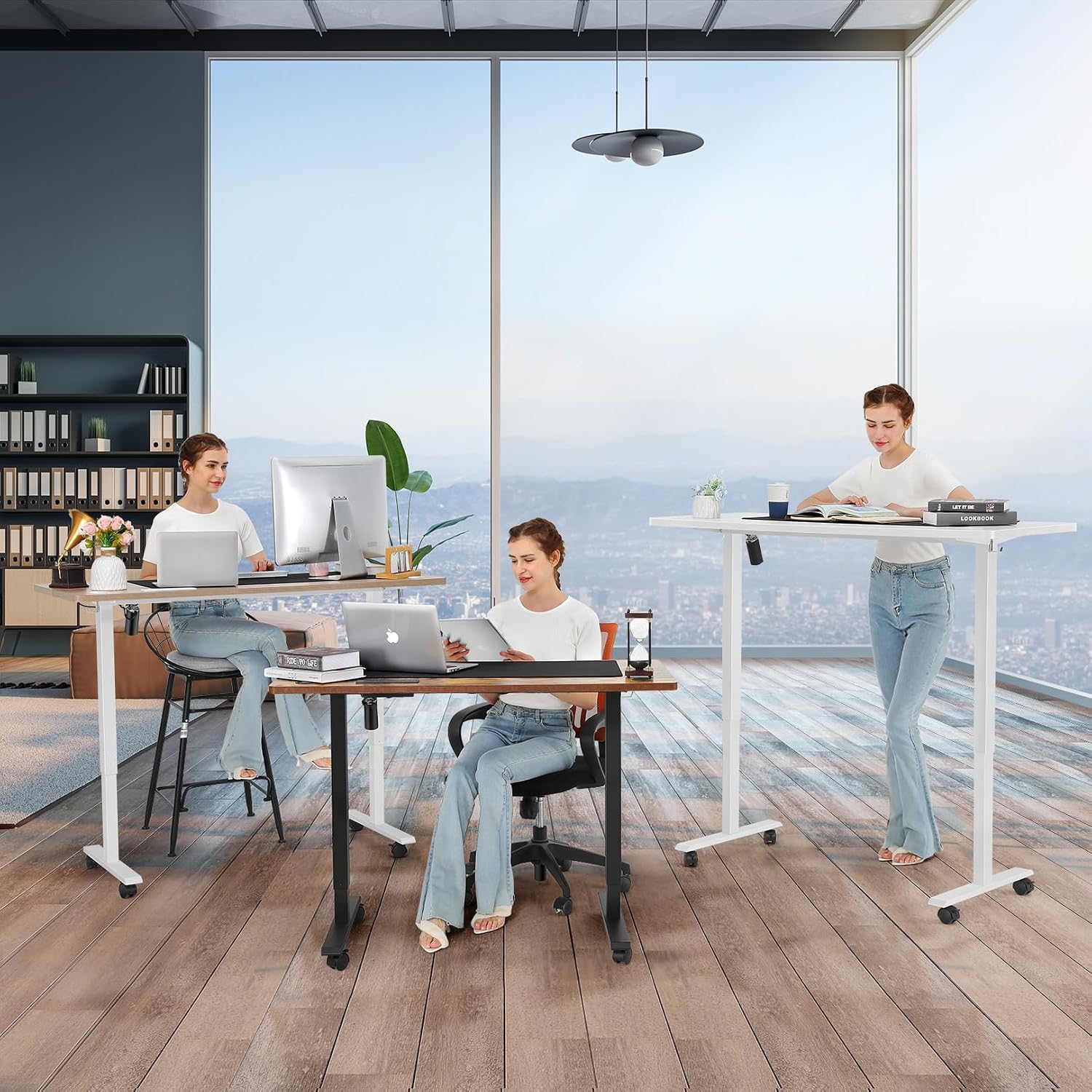 70'' x 27'' Electric Standing Desk Adjustable Height with Charging Station, Wheels, 2 USB Ports, 3 Power Outlets, 27''-46'' Lifting Range Stand up Desk for Home Office(Black)