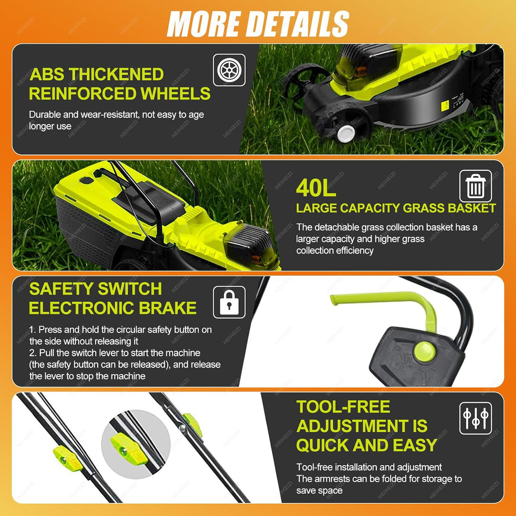 Cordless Electric Lawn Mower with 40V Brushless Motor, Brushless Motor, 30/50/70mm-Position Height Adjustment, Battery Powered Push Lawn Mower for Backyard Garden, Large Capacity,4 Batteries