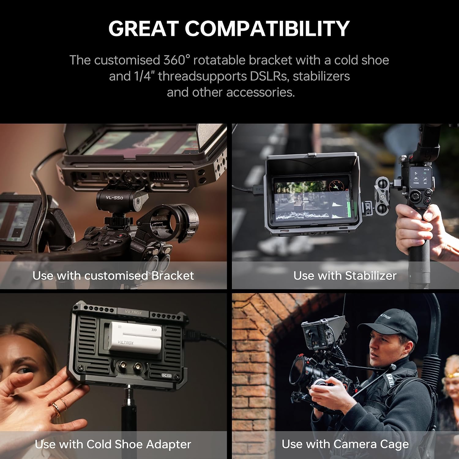 VILTROX DC-X3 Camera Monitor with Rig Cage, 6 Inch IPS Touchscreen Camera Field Monitor Kit 4K HDMI 3G-SDI in/Out 2000 nits with Sunshade Hood, 3D Lut, Waveform, Histogram & Vectorscope Tools