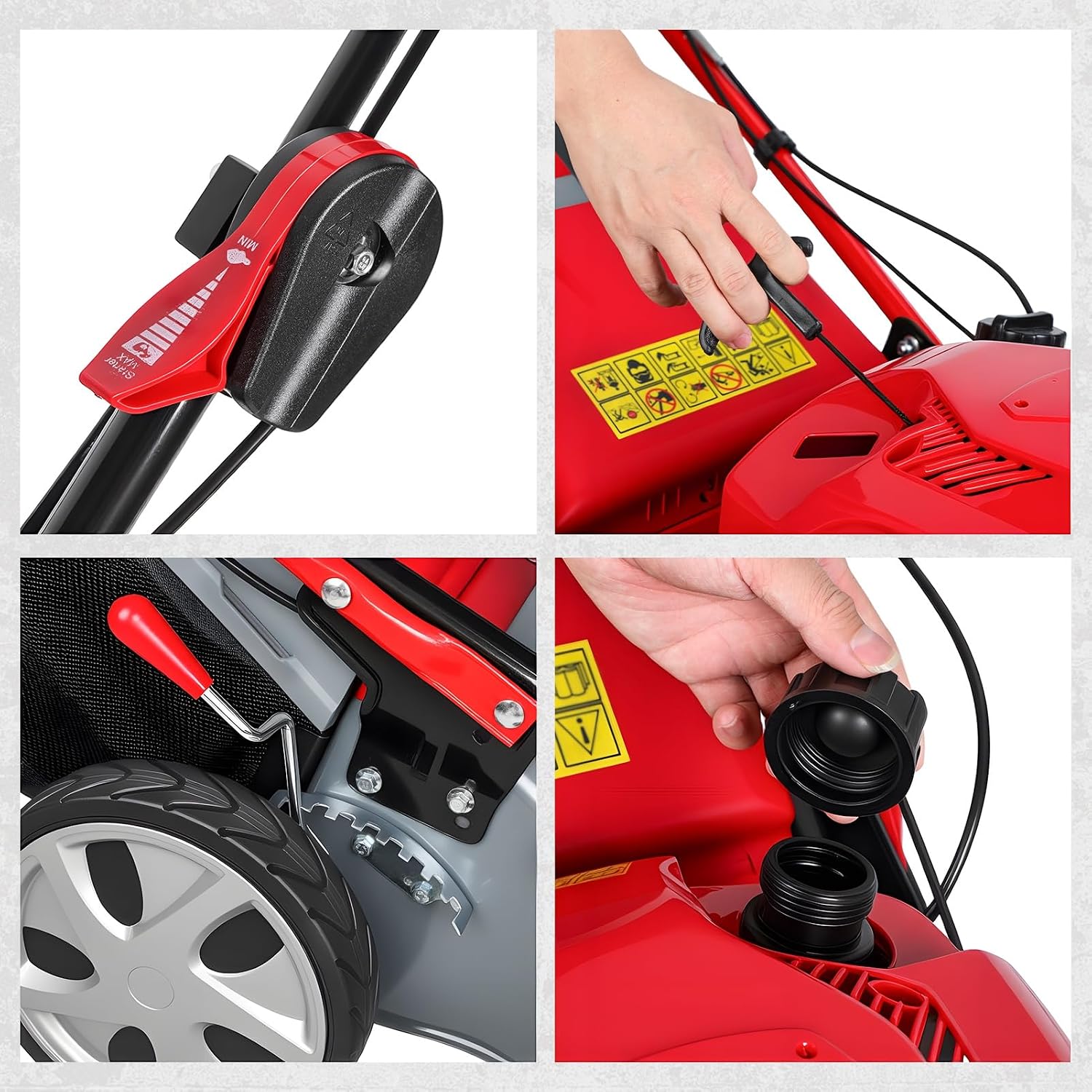 173cc Self Propelled Gas Lawn Mower, 20' 3-in-1 Mulch/Bag/Side-Discharge with 60L Bag,Heavy Duty for Hills, Thick Grass & Large Yards, Rear Wheel Drive for Easy Maneuvering Red