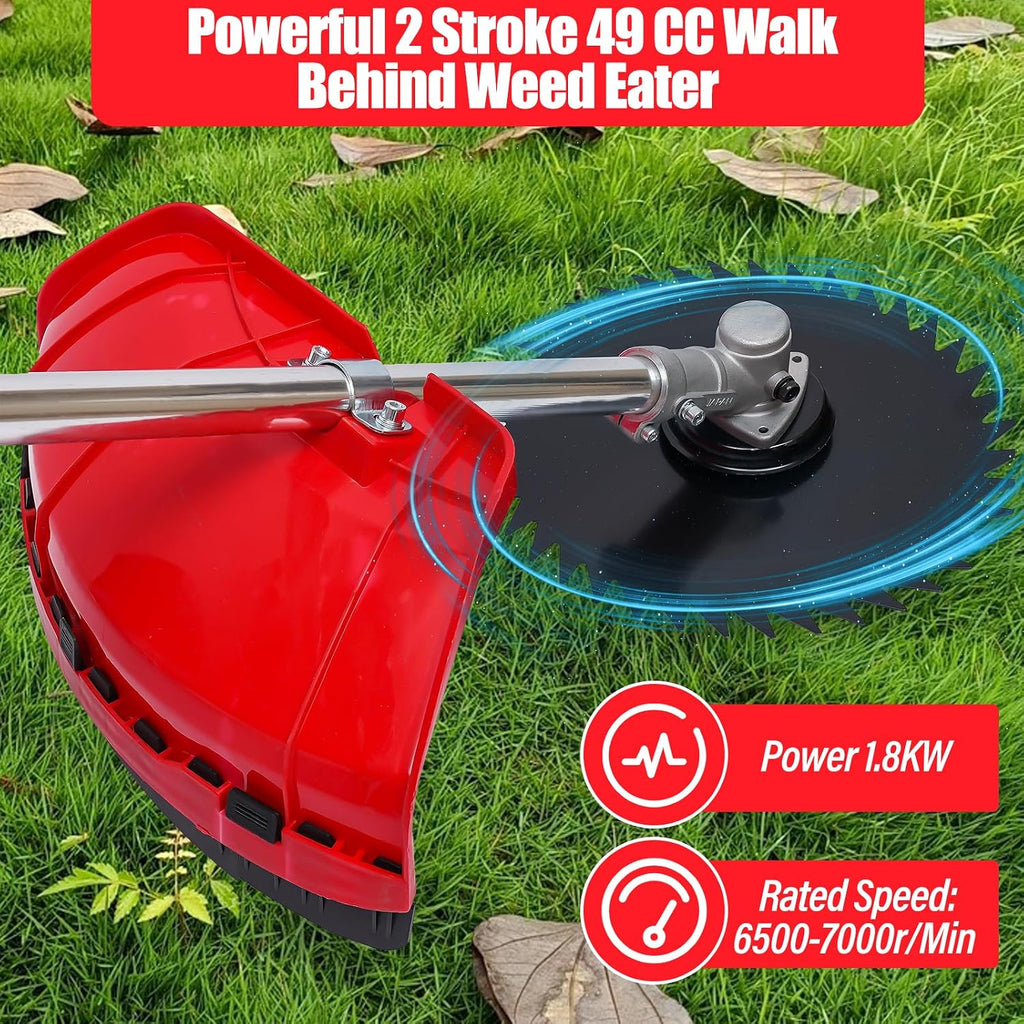 2-Stroke Hand Push Lawn Mower, Weed Mower Cordless, Gas Mower Grass Trimmer Brush Cutter Hand Push,1.8 KW 49 CC Single-Cylinder Gasoline Engine Grass Trimmer