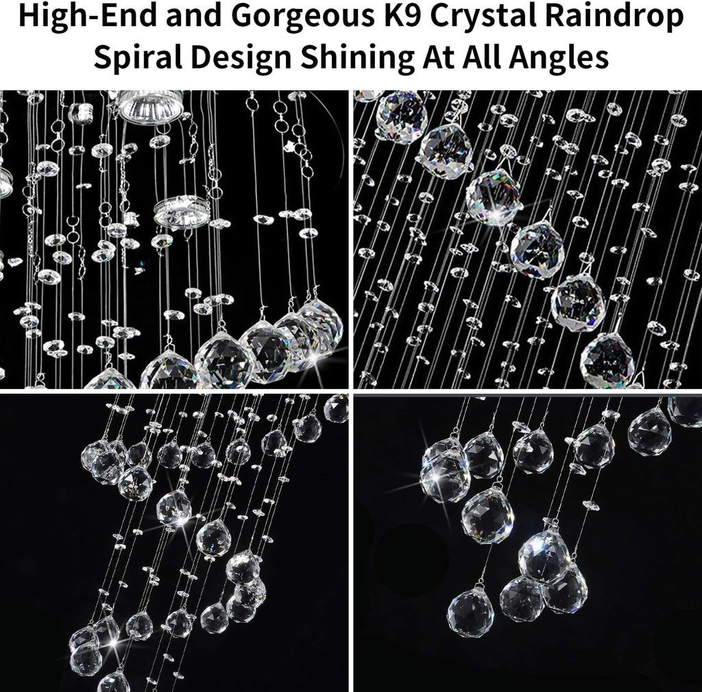 Modern Contemporary Swirl Chandelier Lighting for Foyer Dining Room Kitchen Chandelier Fixture Ceiling Light Rain Drop with All Crystal Balls D20'' X H61'' of CRYSTOP