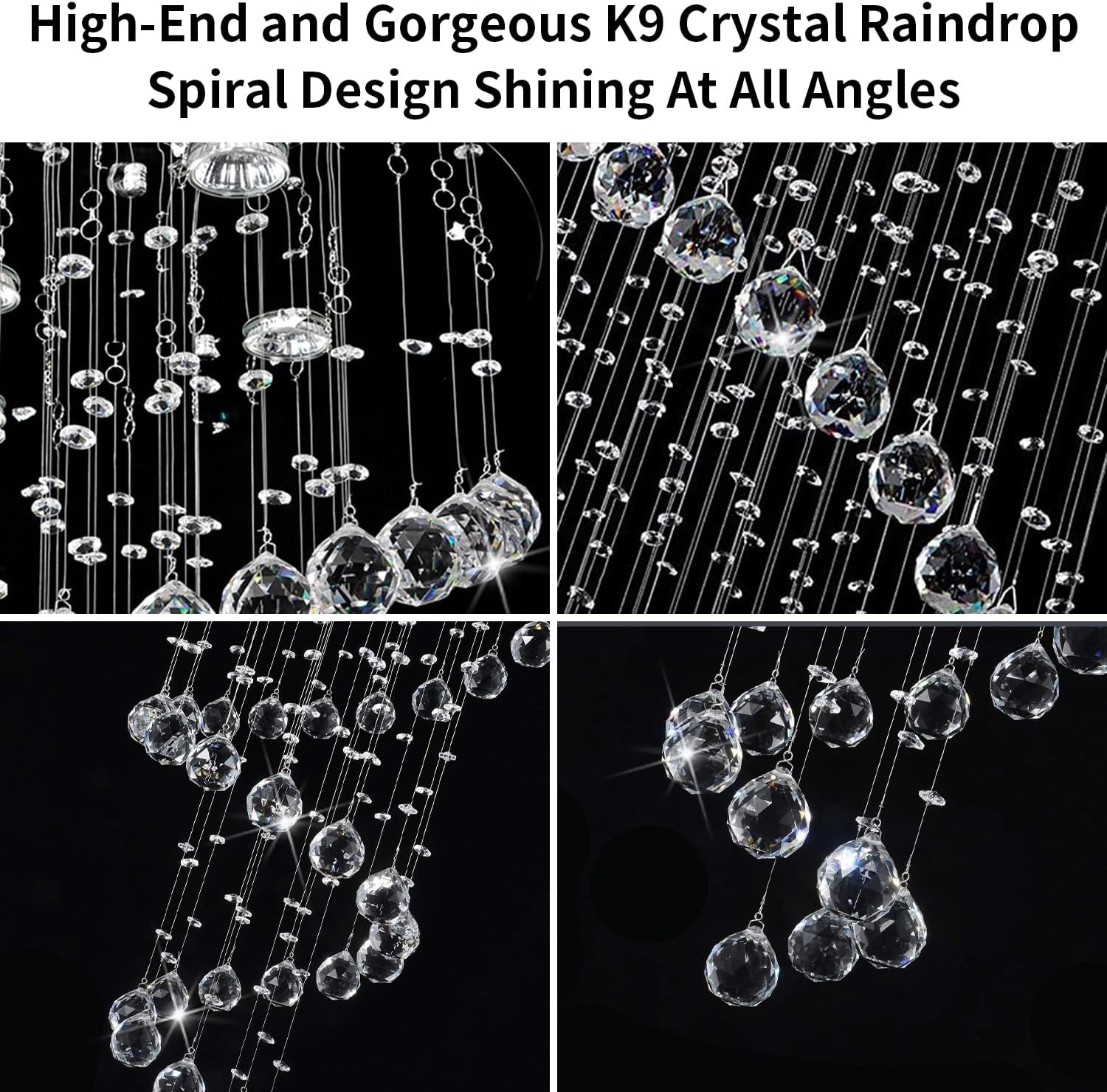 Modern Contemporary Swirl Chandelier Lighting for Foyer Dining Room Kitchen Chandelier Fixture Ceiling Light Rain Drop with All Crystal Balls D20'' X H61'' of CRYSTOP