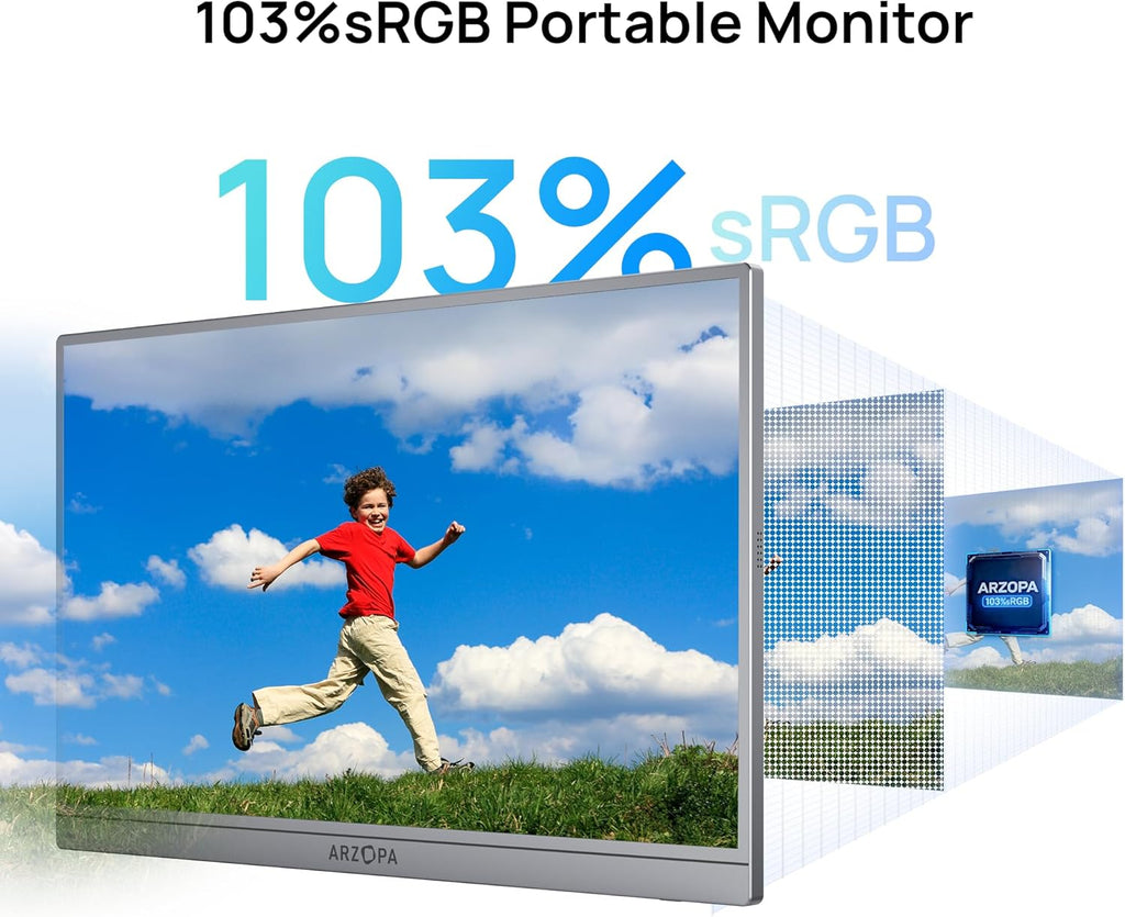 ARZOPA Portable Monitor & Sleeve, 17.3' 103% sRGB FHD Laptop Monitor & PU Sleeve Bag Combination