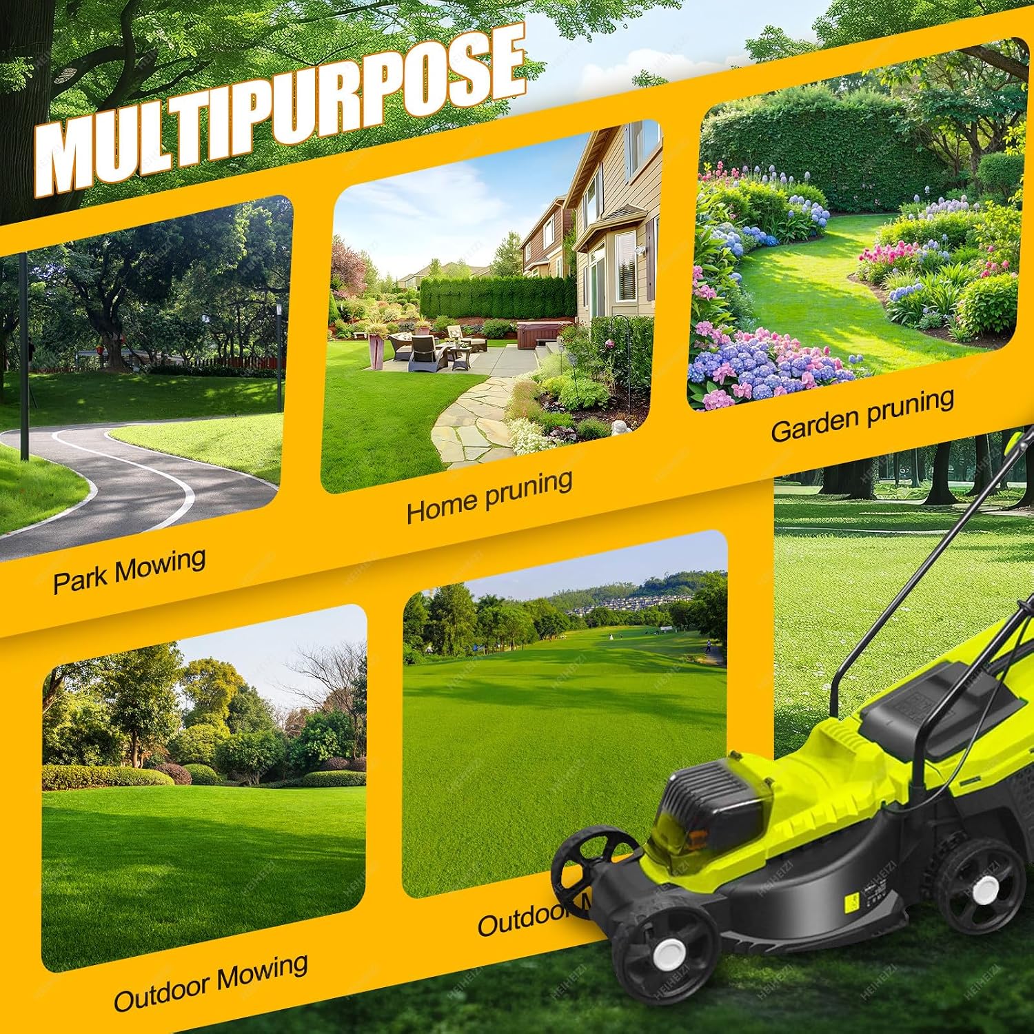Cordless Electric Lawn Mower with 40V Brushless Motor, Brushless Motor, 30/50/70mm-Position Height Adjustment, Battery Powered Push Lawn Mower for Backyard Garden, Large Capacity,4 Batteries