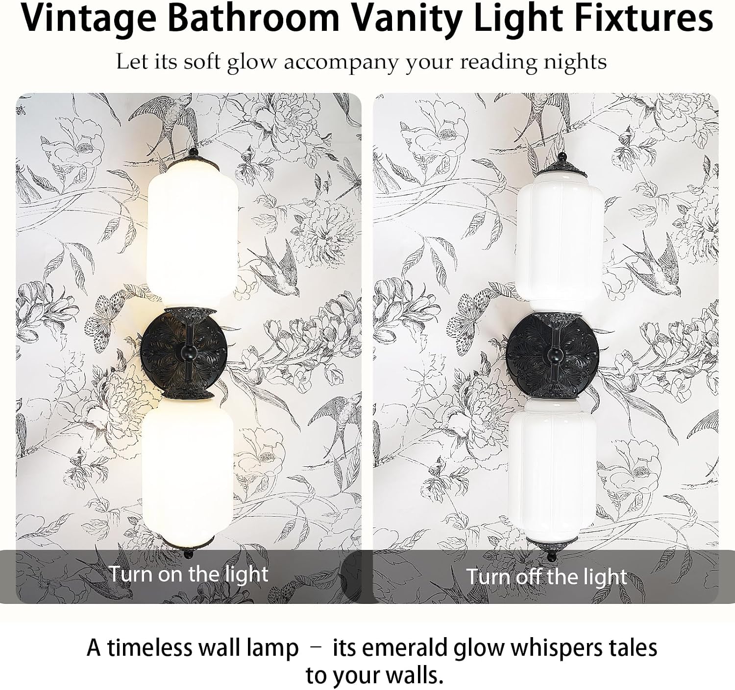 Vintage Milk Glass Bathroom Vanity Light - 2-Light Wall Sconce with Brass Finish Base & Green Glass Shade - Wall Sconce Lighting for Mirror, Kitchen, Living Room, Gallery (Bulbs Included) (white)