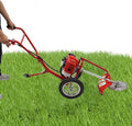 49CC Hand Push Weed Wacker, 1.8Kw 7000Rpm Behind Push Lawn Mower with Foldable Rear Wheels, 2 Stroke Gas Powered Grass Trimmer, Brush Cutter for Lawn, Garden, Hills, Plains & Orchards