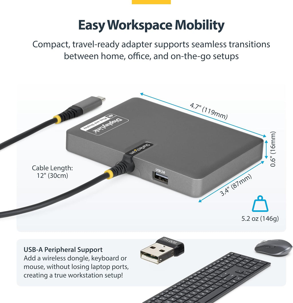 StarTech USB-C to Quad DisplayPort 4K60, 4K120 Workstation Dock, 140W PD Passthrough, USB for Keyboard and Mouse, Windows, Mac M1-M5, USB4, Thunderbolt, DisplayLink DL7400, TAA (Quad-USB-DP-Adapt)