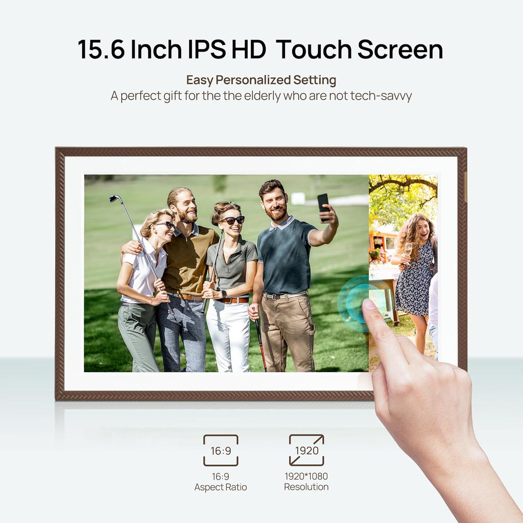 ARZOPA 15.6' Large Digital Picture Frame Free Cloud Storage No Subscription 1920X1080 FHD Touchscreen Anti-Glare Electric Photo Frame Slideshow Custom Gift Mode for Family and Friends