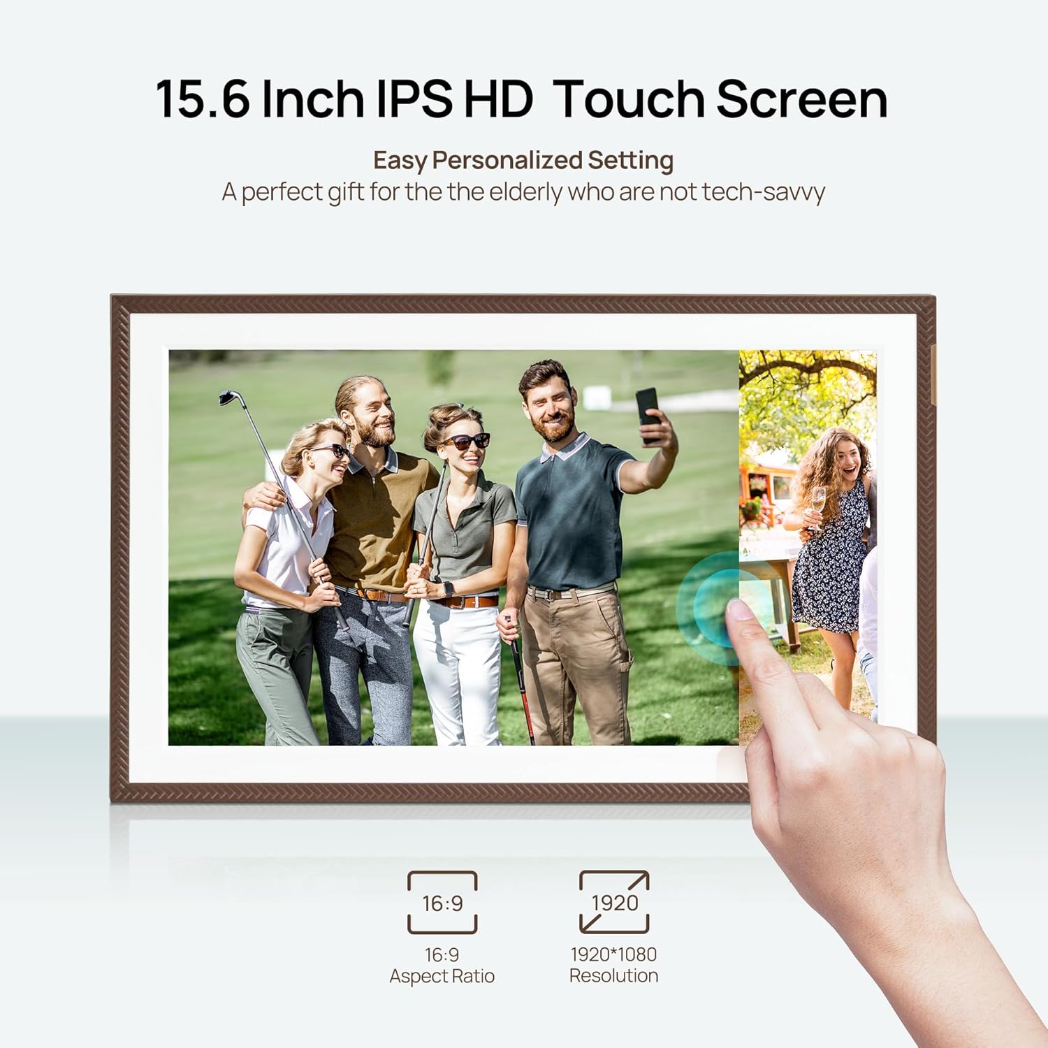 ARZOPA 15.6' Large Digital Picture Frame Free Cloud Storage No Subscription 1920X1080 FHD Touchscreen Anti-Glare Electric Photo Frame Slideshow Custom Gift Mode for Family and Friends