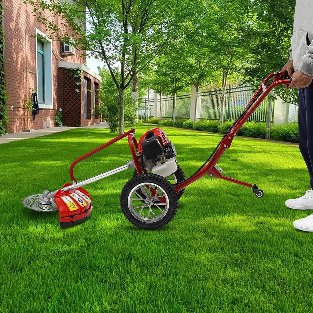 Gas-Powered Lawn Mower, 49CC 2-Stroke Hand Push Weeder, 2-in-1 Loosening Soil Weeding Cutter Function, Llightweight Design Handheld String Trimmer for Home Garden Yard