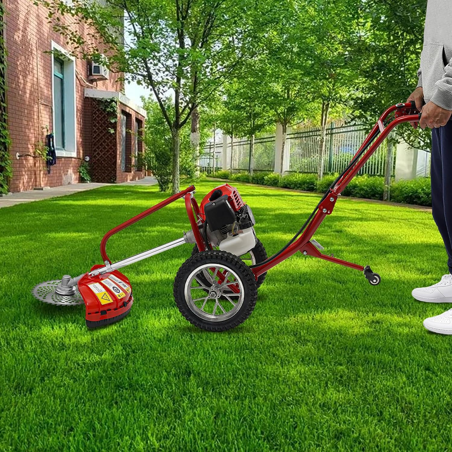 Gas-Powered Lawn Mower, 49CC 2-Stroke Hand Push Weeder, 2-in-1 Loosening Soil Weeding Cutter Function, Llightweight Design Handheld String Trimmer for Home Garden Yard