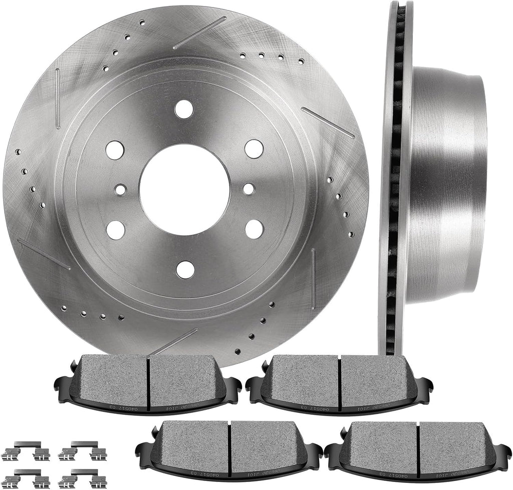 CCIYU D1194 55133 Brake Kit Fit For Chevy For Avalanche 2007-2013,For Silverado 1500 2007-2013,For Suburban 1500 2007-2014,For Tahoe 2007-2014, Rear Disc Brake Rotor and Pad Set 6PCS