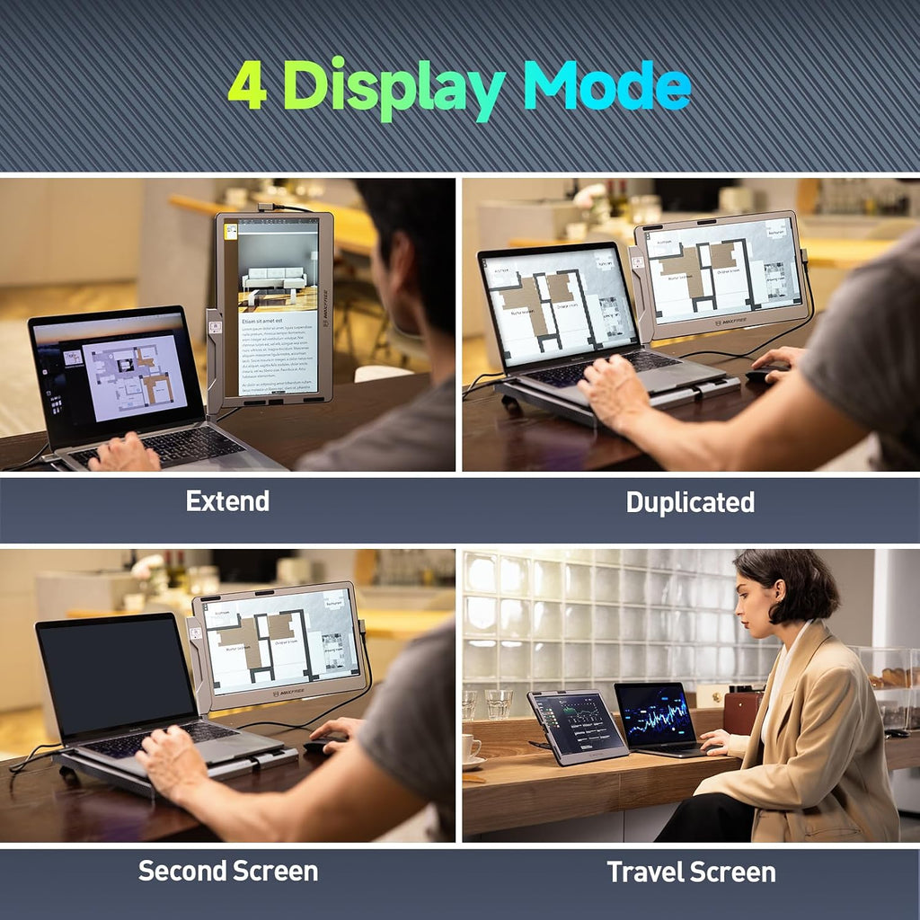 Maxfree F1 Laptop Screen Extender - 14' FHD Laptop Monitor Extender Dual Screen with 360° Rotation Stand, Portable Monitor for Laptops 13-17' Plug & Play for Windows/Mac/Android/Switch/PS5