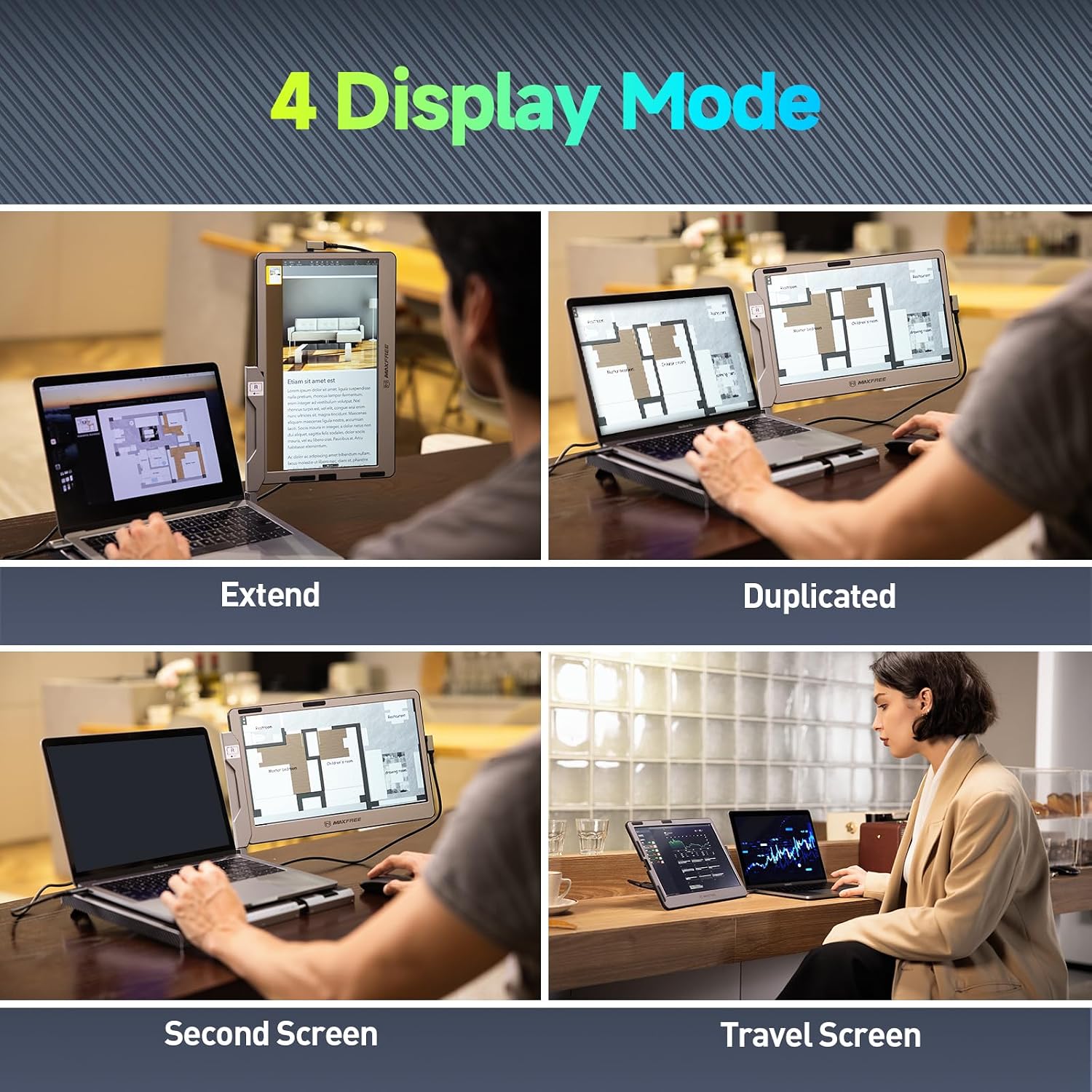 Maxfree F1 Laptop Screen Extender - 14' FHD Laptop Monitor Extender Dual Screen with 360° Rotation Stand, Portable Monitor for Laptops 13-17' Plug & Play for Windows/Mac/Android/Switch/PS5
