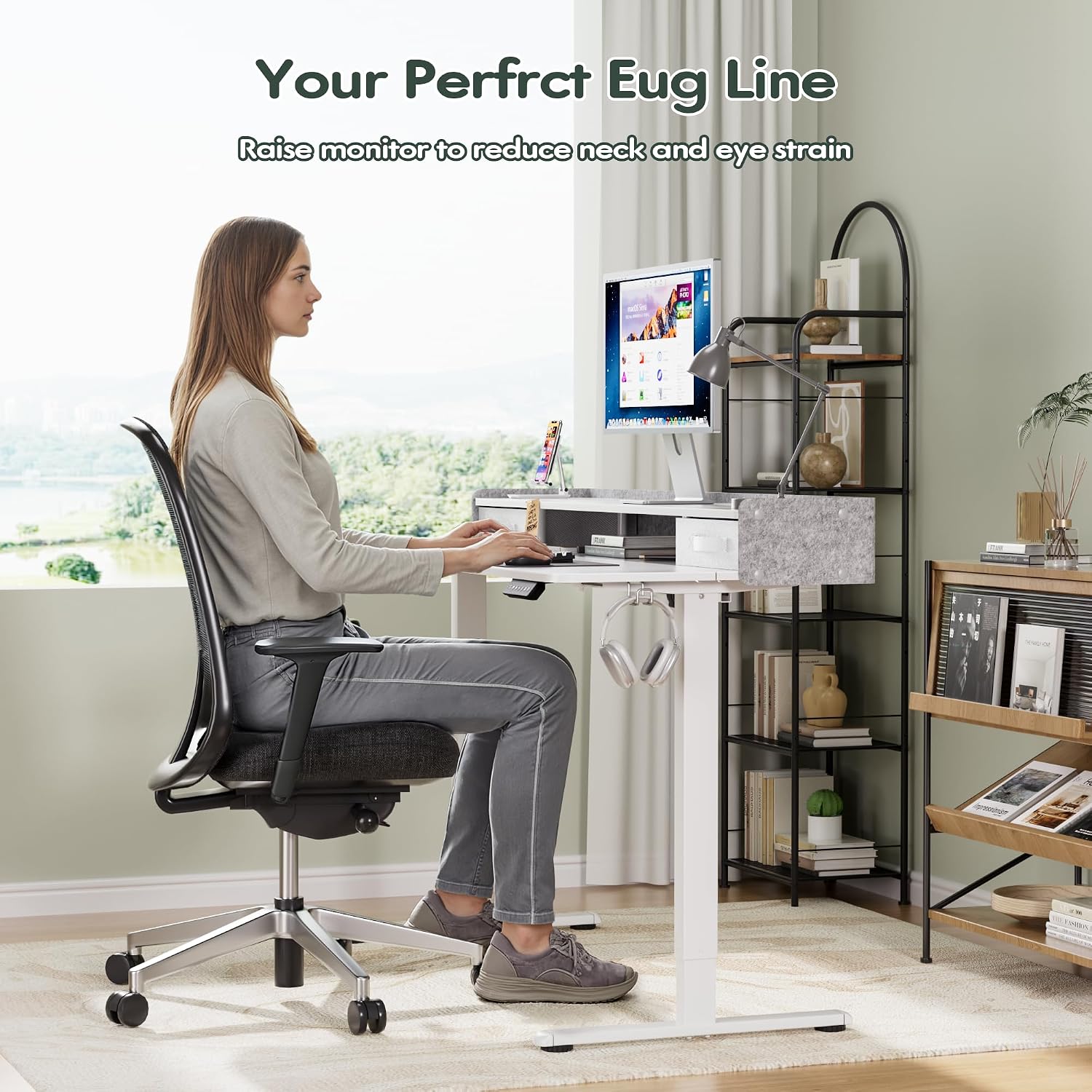 Homall Electric Standing Desk with 2 Drawers, Adjustable Height Computer Desk with Storage Sit Stand Table with Storage Shelf and Splice Board Quick Install for Home Office (White, 55 Inch)