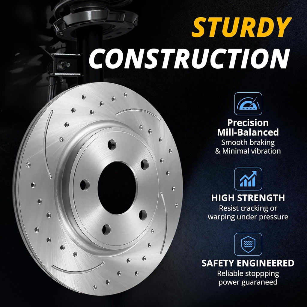 AUTOCLUB 13.58' Rear Brake Kit, for 2007 2008 2009 2010 2011 2012 2013 Chevy Silverado 1500 Brake Pads and Rotors, for Chevy Avalanche Suburban GMC Yukon XL 1500 Brakes, Drilled Slotted Replacement