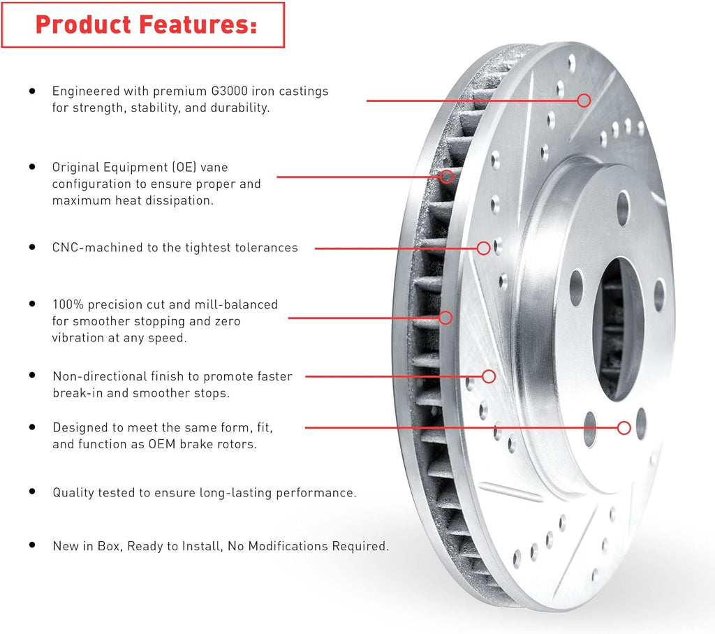 Dynamic Friction Company Front Brake Kit Fits 2011-2019 Ford Fiesta| 5000 Advanced Pads, Drilled Slotted Rotors| Hardware| 10.2' Front