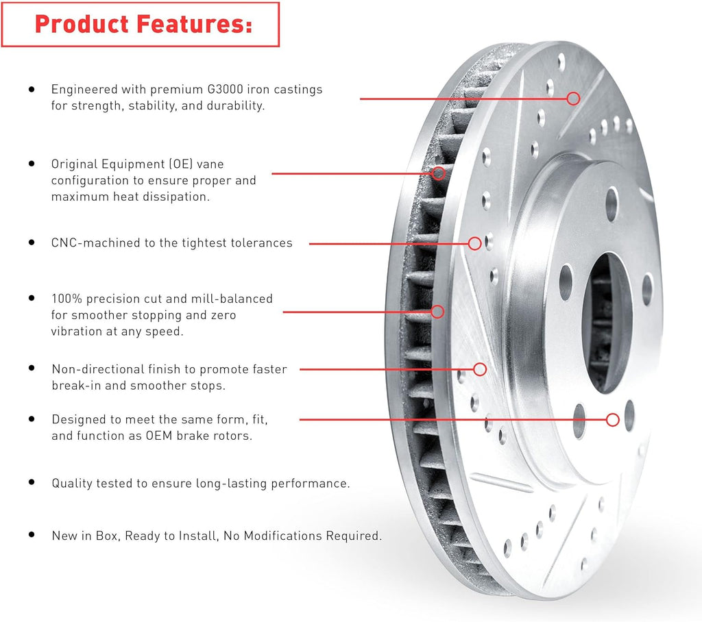 Dynamic Friction Company Front Brakes and Rotors|Drilled Slotted Brake Rotors| Front 5000 Advanced Brake Pads and Rotors Kit| Automotive Replacement Brake Kits