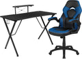 Flash Furniture Black Gaming Desk and Blue/Black Racing Chair Set with Cup Holder, Headphone Hook, and Monitor/Smartphone Stand