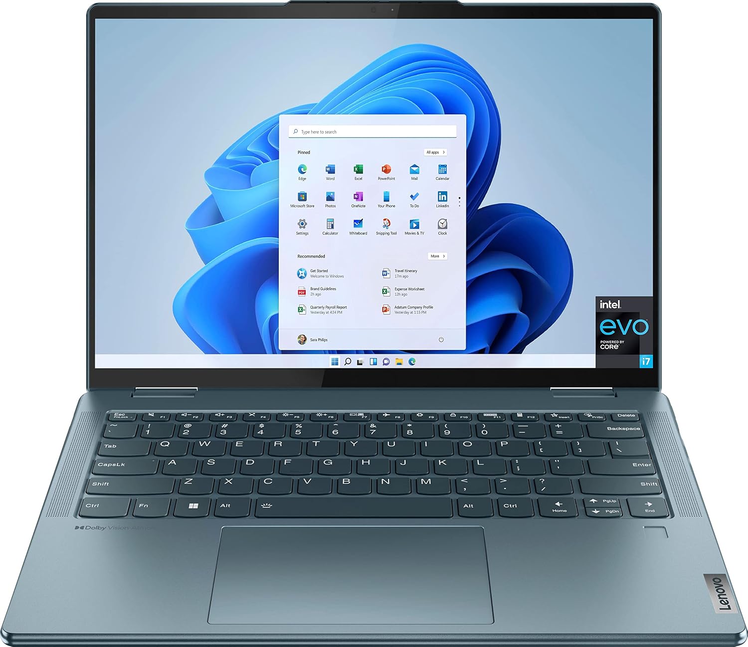 Lenovo ENOVO Yoga 7i 2-in-1 Laptop 14'' 2.2K Touchscreen12th Core i7-1255U Iris Xe Graphics 16GB RAM 1TB SSD WI-FI 6E Thunderbolt 4 Backlit KB w/ FP Windows 11 Pro RATZK 32GB USB, Stone Blue, (82QE)
