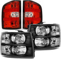 Headlights Tail Lights Combo Compatible with 2007-2013 Chevy Silverado 1500,2007-2014 Chevrolet Silverado 2500HD 3500HD Replacement Head lights Rear Brake Lamp Assembly, Black Housing Clear Lens