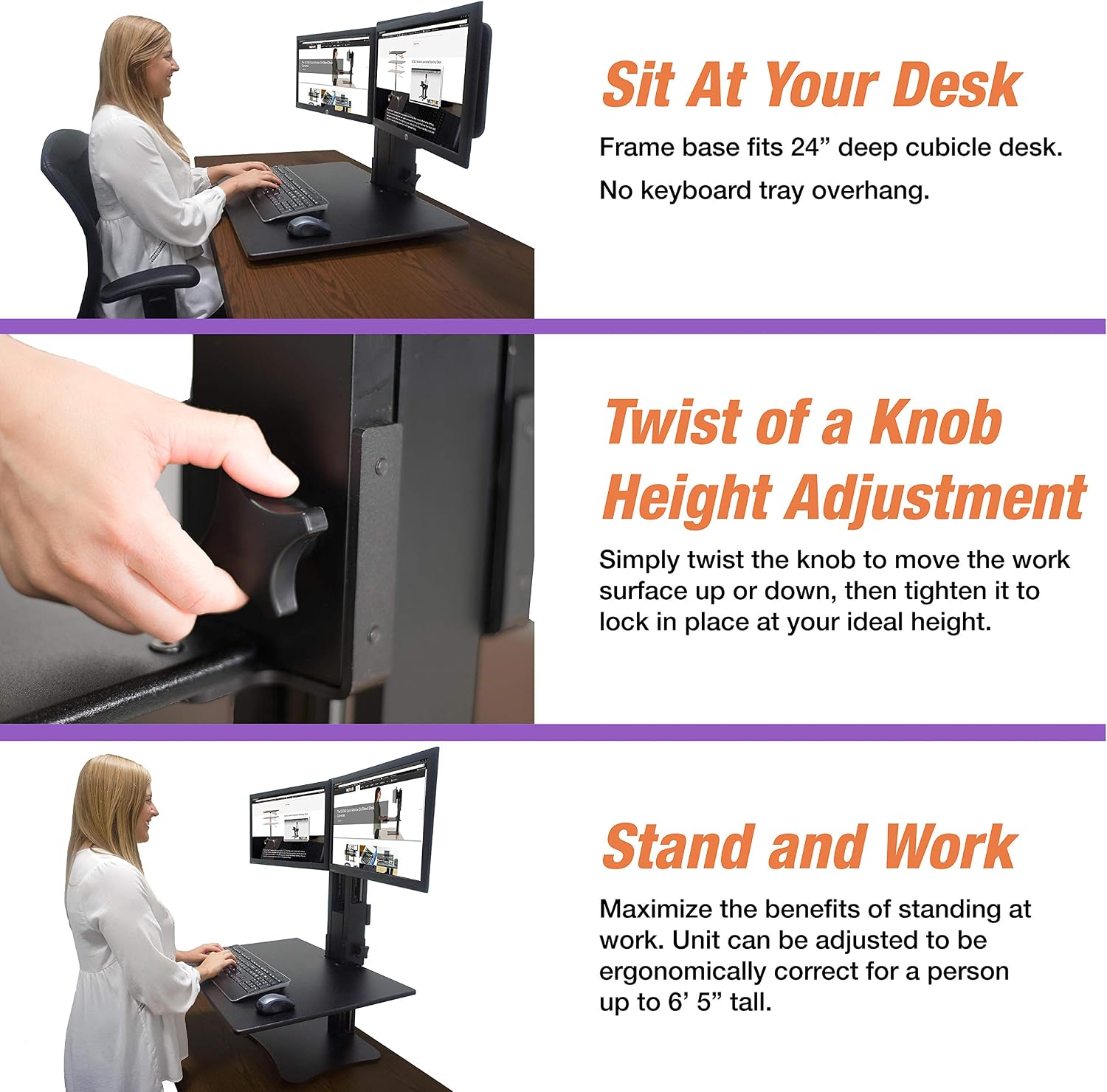 Victor High Rise Collection Dual Monitor Sit-Stand Standing Desk Converter, 28' by 23' by 15.5', Black